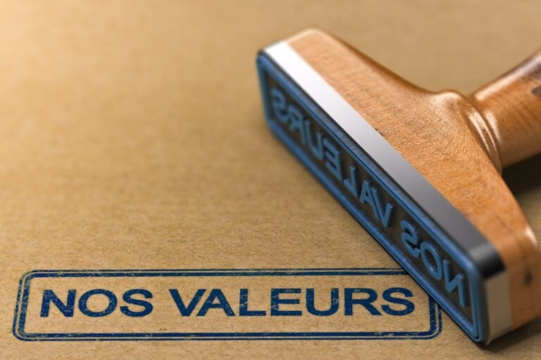 Tampon avec l’inscription “Nos valeurs” pour illustrer l’engagement éthique dans une activité MLM