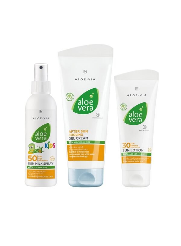 Set solaire Aloe Vera LR avec spray enfants, lotion IP30 et gel après-soleil