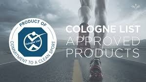 Label Cologne List certifiant que le produit est approuvé et testé sans substances dopantes, gage de sécurité pour les sportifs.