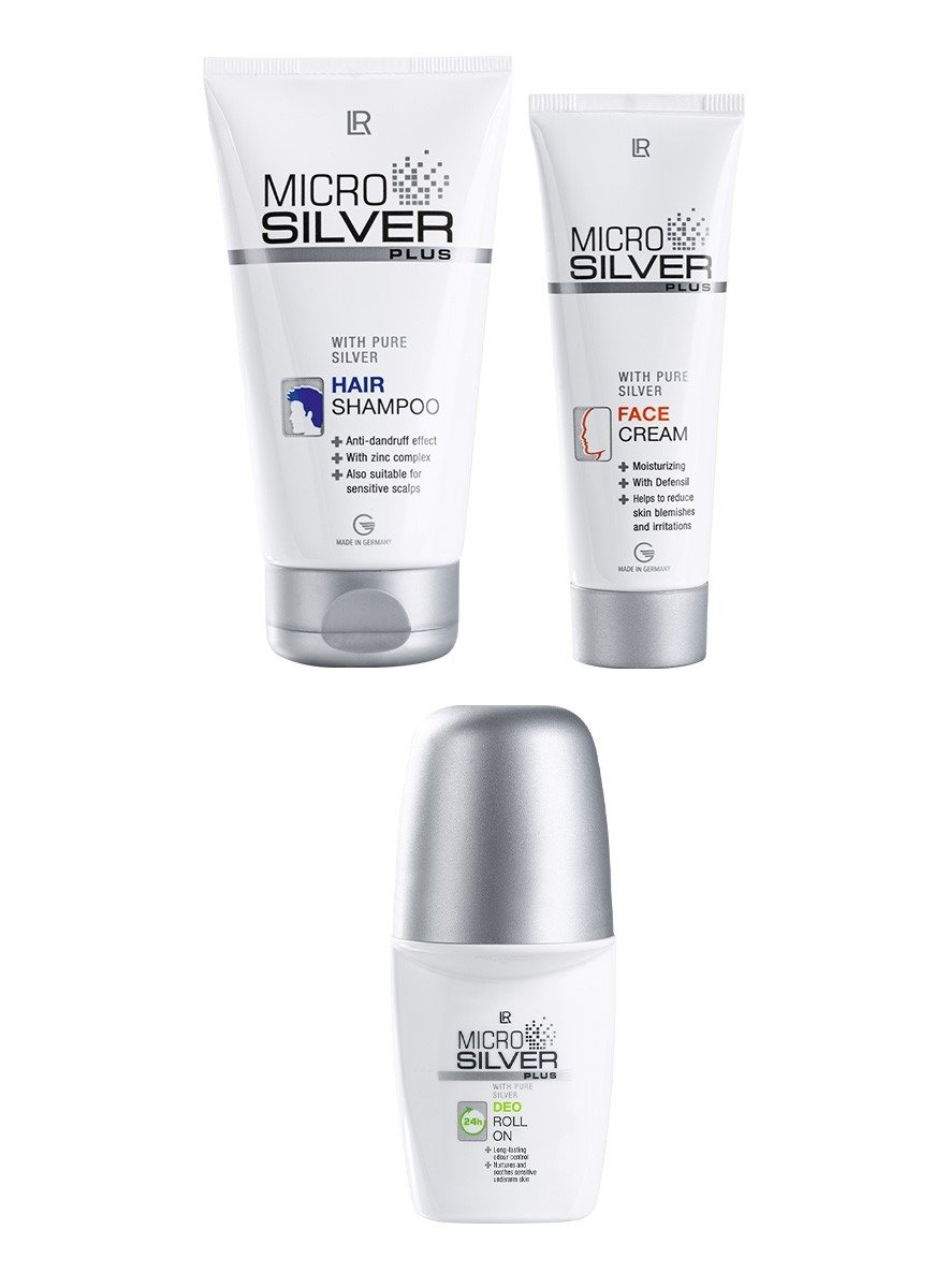 Set de soins LR Microsilver Plus – shampoing, crème visage et déodorant antibactérien au pur argent pour une peau et des cheveux sains