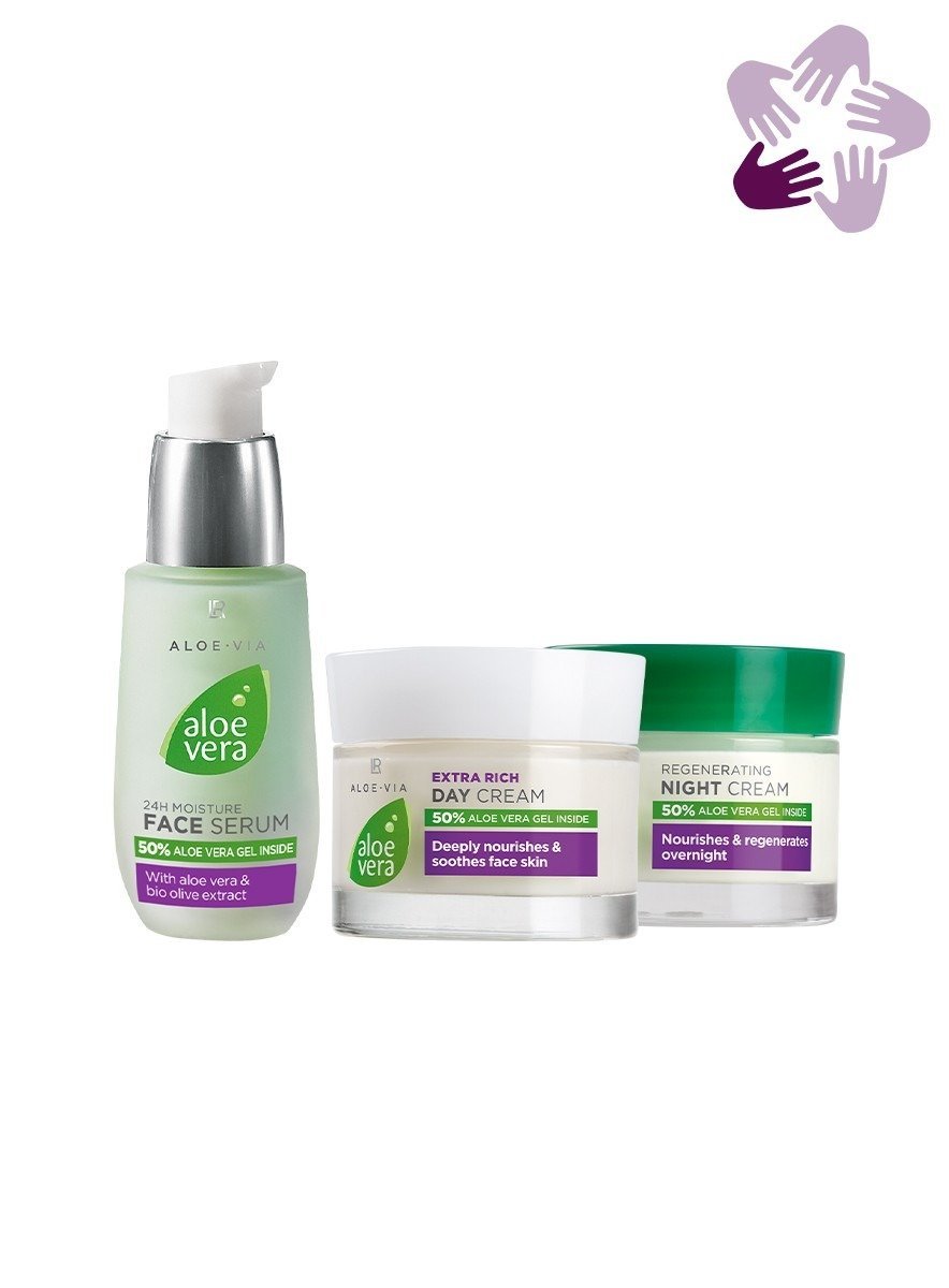 Coffret set 3 soins visage Aloe Vera Winter édition limitée : sérum 24h crème jour crème nuit 50% aloe vera LR