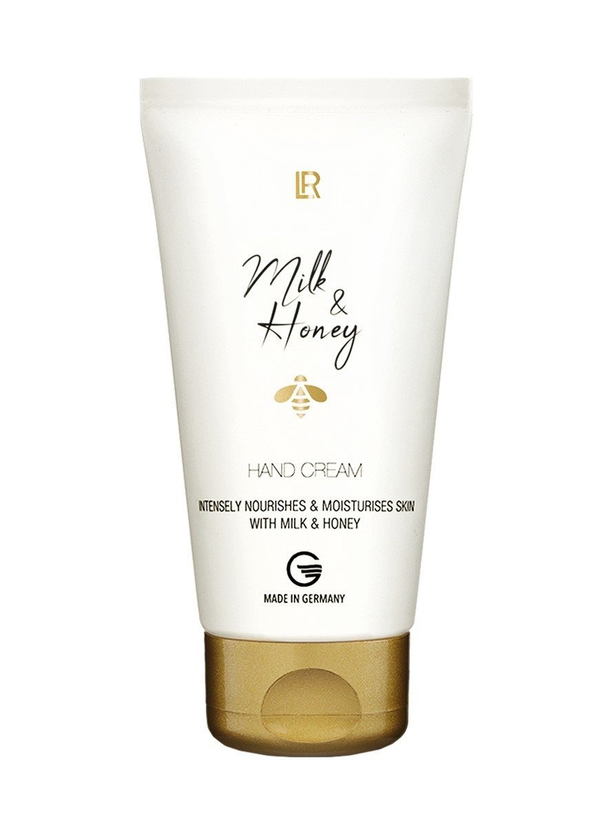 Crème pour les Mains Milk & Honey LR – nutrition intense à la cire de tournesol, jojoba, mimosa et propolis, parfum lait-miel, hydratation durable.