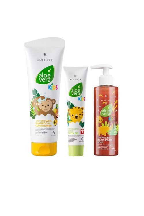 Set Aloe Vera Kids LR – savon mousse, gel 3-en-1 et dentifrice scintillant (500 ml)