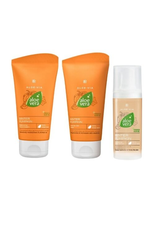 Coffret Winter Pumpkin LR : masque purifiant 75ml, crème équilibrante 75ml et sérum hydratant 30ml – Aloe Vera et courge hivernale pour hydrater, protéger et régénérer la peau en hiver