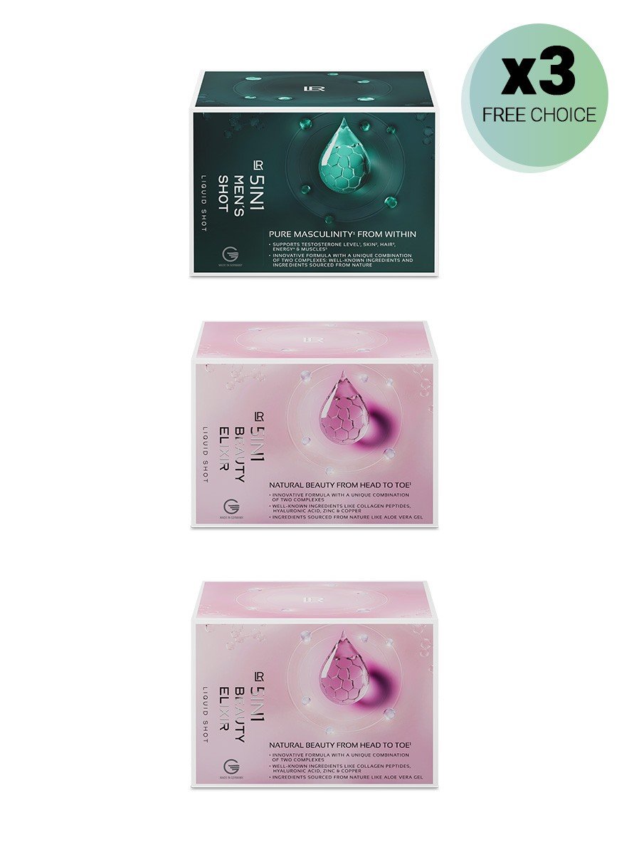 Boîtes de produits 5IN1 MENS et ELITY, gamme LR LIFETAKT de LR Health & Beauty